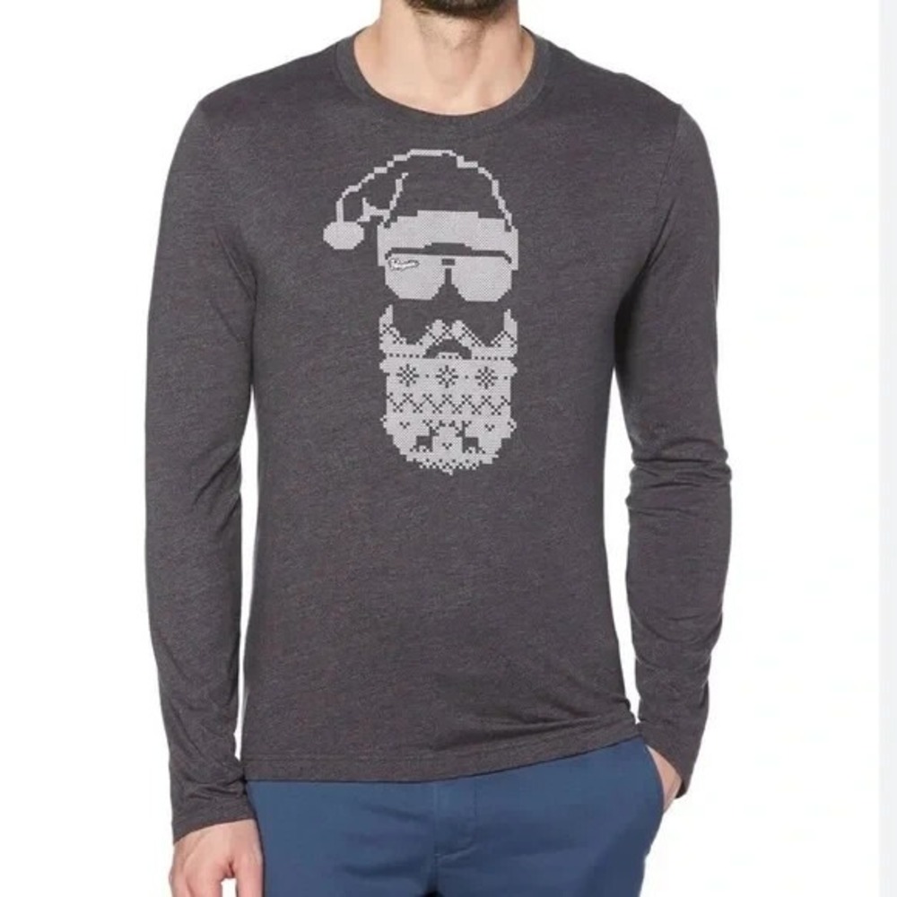 ORIGINAL PENGUIN Dark Charcoal Heather Long Sleeve Santa Tee Men's Medium